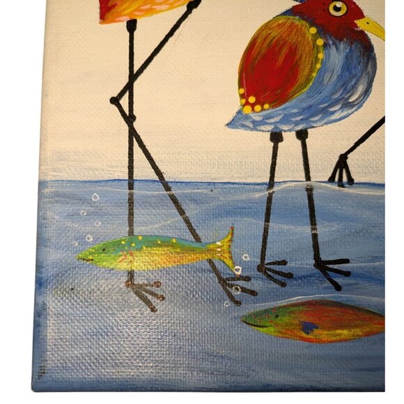 Small art Birds and Fish in water Original, no frame - Picture 4 of 9